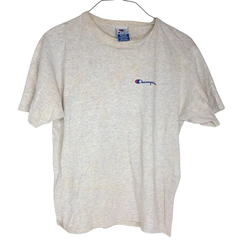 Vintage Champion T-Shirt 90s Embroidered Script Logo Heather Gray Made in USA M - Picture 1 of 11